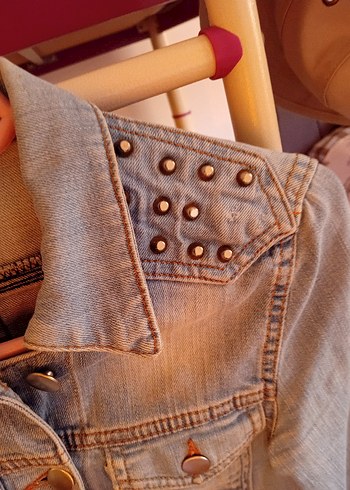 Diğer Gri Düğmeli Kadın Denim Ceket