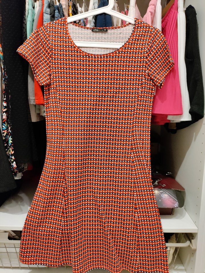 Turuncu lacivert desenli Kadın örme Elbise - Görsel 2