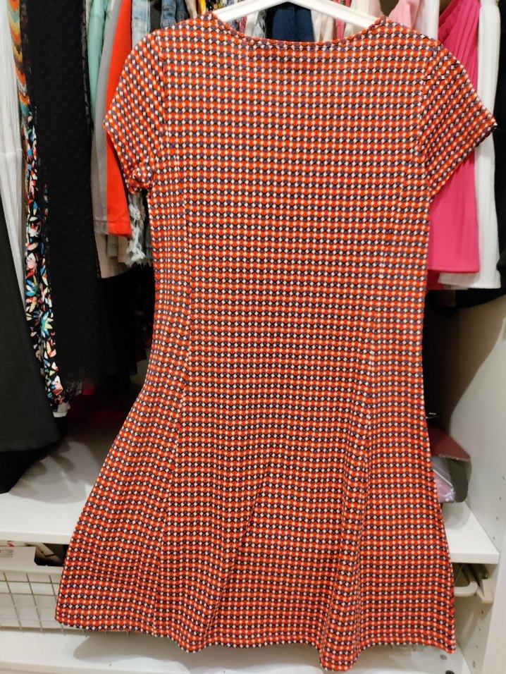 Turuncu lacivert desenli Kadın örme Elbise - Görsel 3