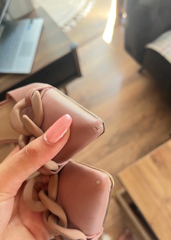 38 Beden pembe Renk Pembe Kadın Topuklu Stiletto Zincir Detaylı