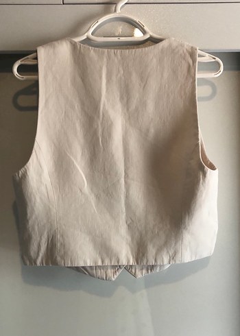 Kadın Keten Düğmeli Beyaz Yelek - Görsel 2