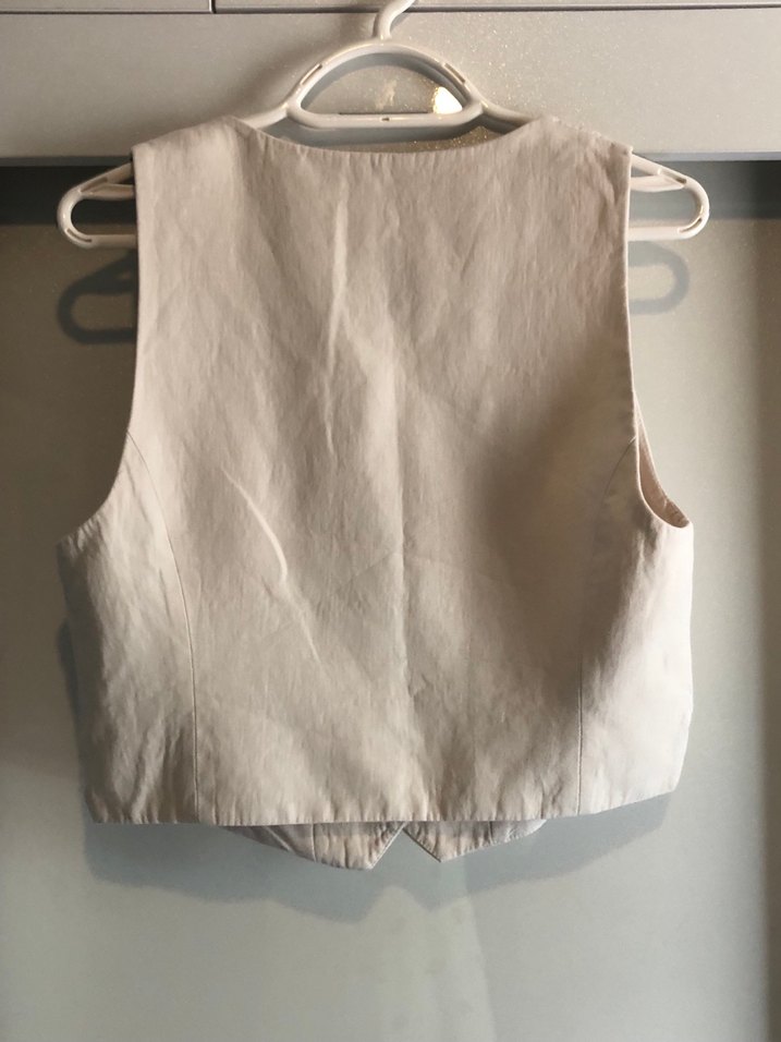 Kadın Keten Düğmeli Beyaz Yelek - Görsel 2