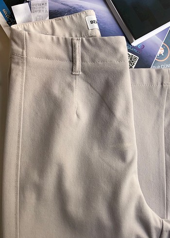 Bej (taş rengi) Midi Kadın Kumaş Pantolon - Görsel 4