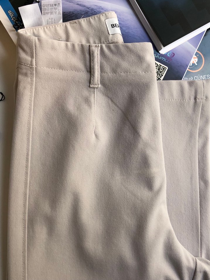 Bej (taş rengi) Midi Kadın Kumaş Pantolon - Görsel 4