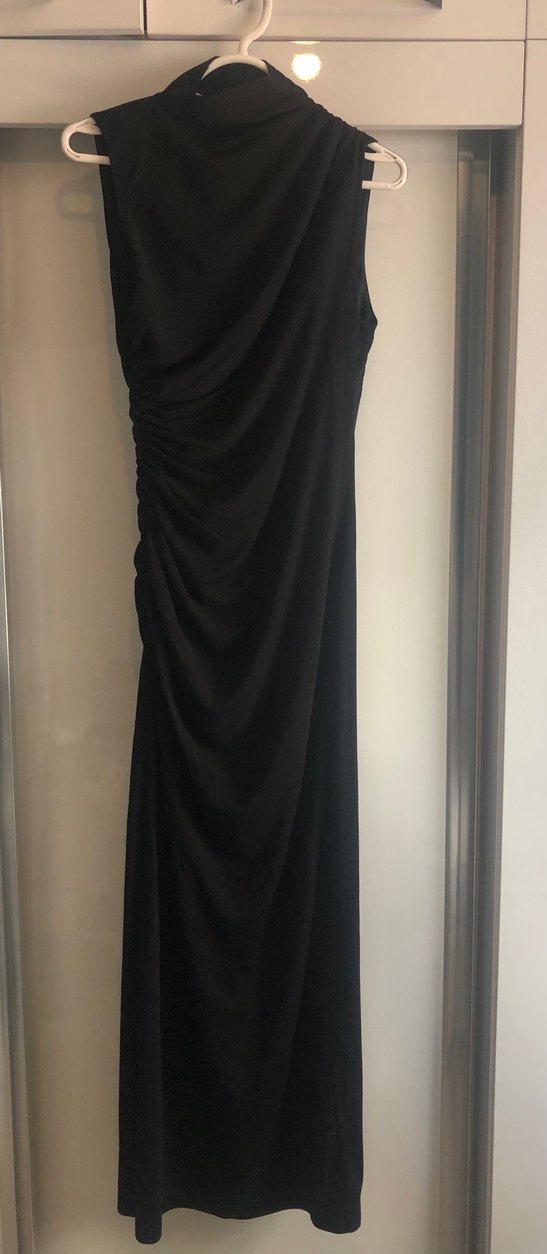 Siyah Drapeli Uzun Straplez Elbise - Görsel 3