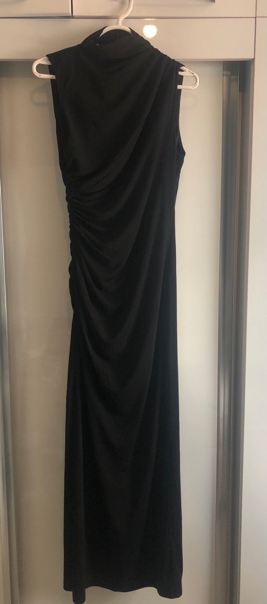 Siyah Drapeli Uzun Straplez Elbise - Görsel 2