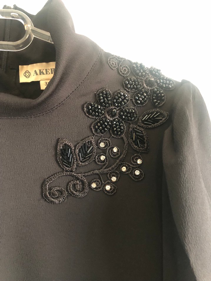 Drapeli Siyah Uzun Kadın Elbise - Görsel 5