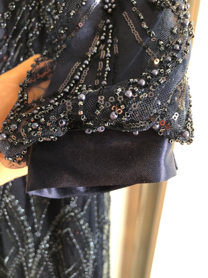 Lacivert İşlemeli Uzun Abiye Elbise - Görsel 3