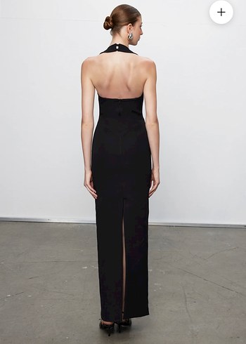 Drapeli Siyah Uzun Elbise - Görsel 2