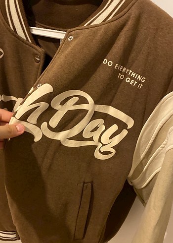 Bershka Düğmeli Kahverengi Deri Bomber Ceket