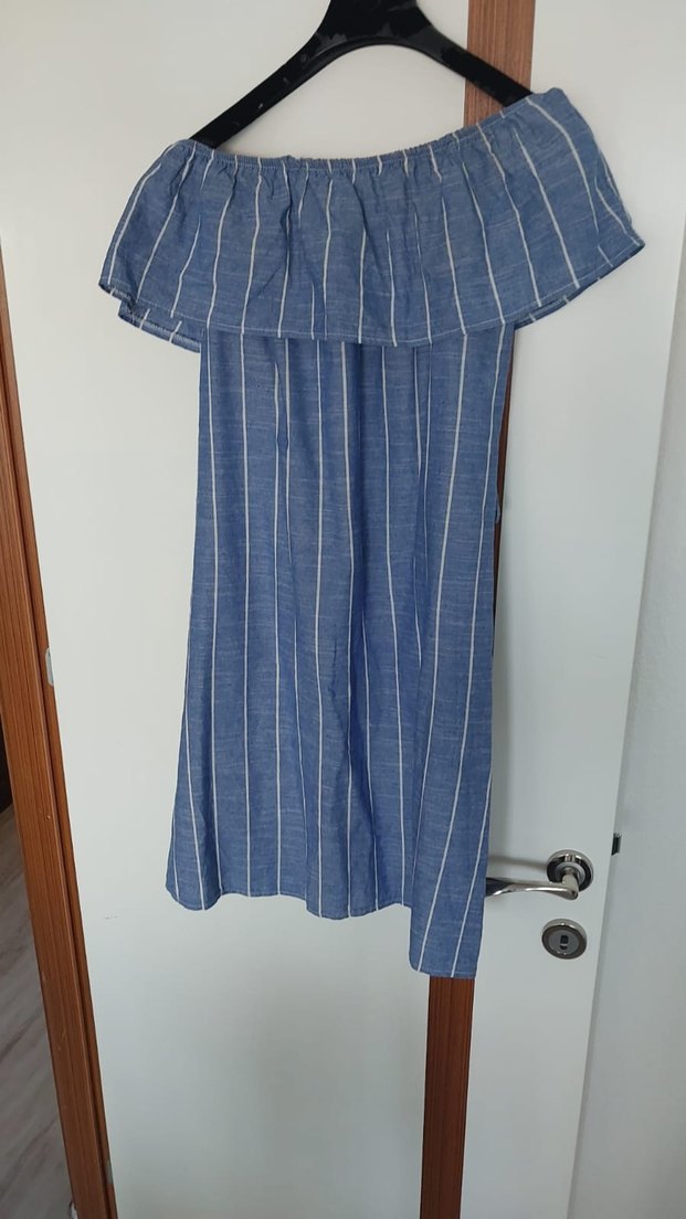 Mavi Çizgili Midi Bohem Elbise - Görsel 3