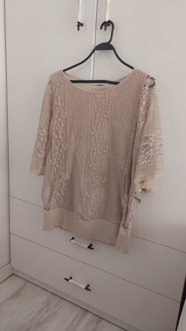 dantelli bej rengi bluz - Görsel 3