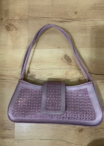 Zara İnci İşlemeli Mor Deri Kadın Çanta