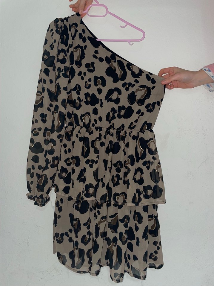 Leopar Desenli Tek Kol Elbise - Görsel 2