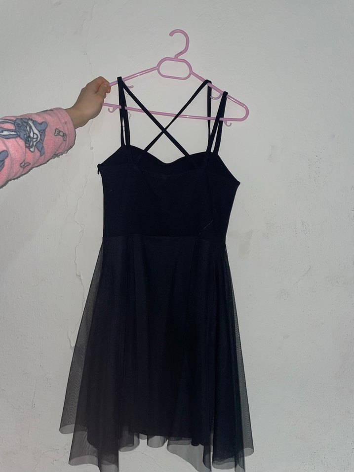 Siyah Askılı Tül Elbise - Görsel 2