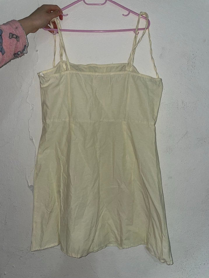 Sarı İnce Askılı Mini Elbise - Görsel 2