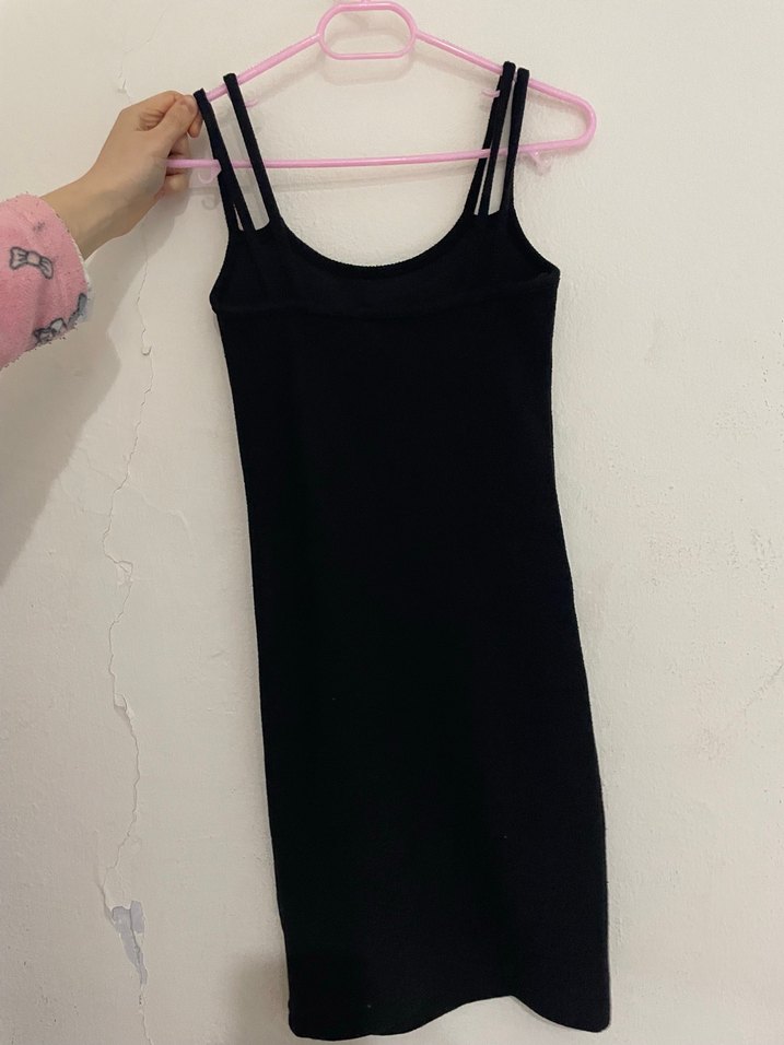 Siyah Askılı Mini Elbise - Görsel 2