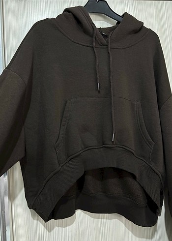 Koyu kahve crop sweat - Görsel 2