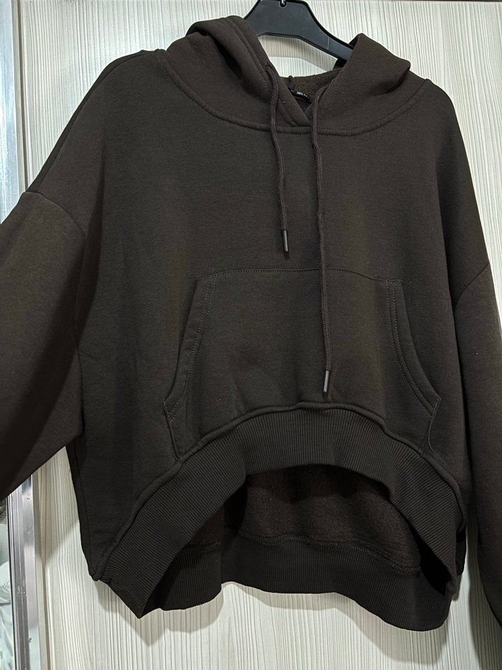 Koyu kahve crop sweat - Görsel 2