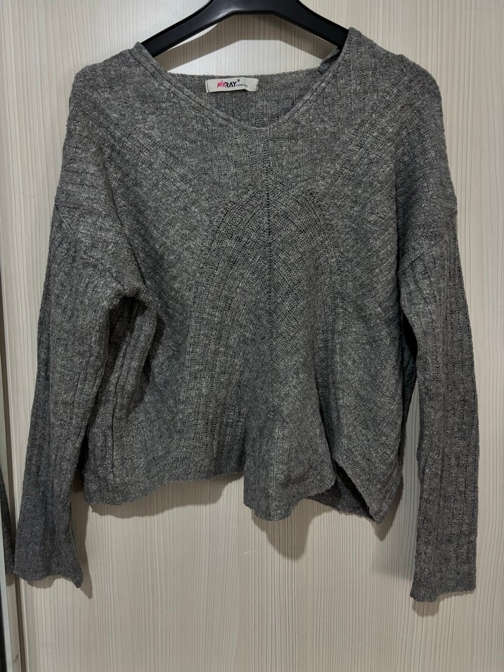 Gri Örgü Kadın Kazak - Görsel 2