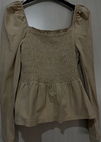 Bej Kadın Uzun Kollu Pliseli Bluz - Görsel 2