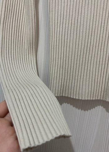 Bej V Yaka Fitilli Örme Kadın mango marka sıfır - Görsel 3