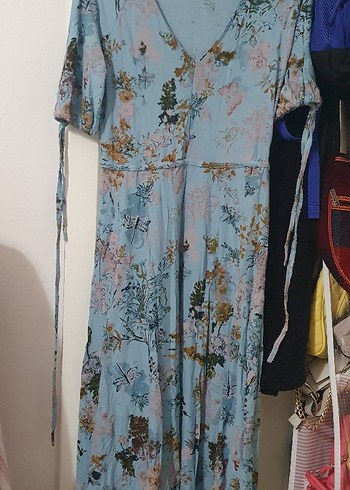 Mavi V Yaka Düğmeli elbise - Görsel 2