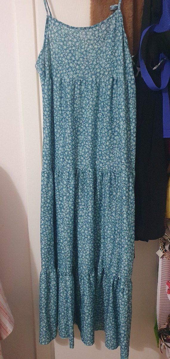 Mavi V Yaka Düğmeli elbise - Görsel 4