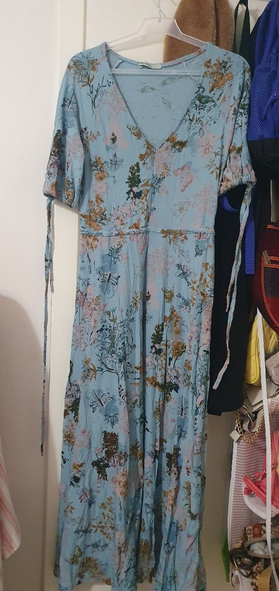 Mavi V Yaka Düğmeli elbise - Görsel 2