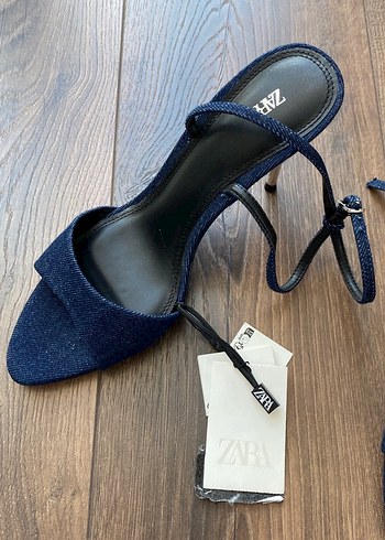 39 Beden Mavi Kot Stiletto Topuklu Kadın Sandalet
