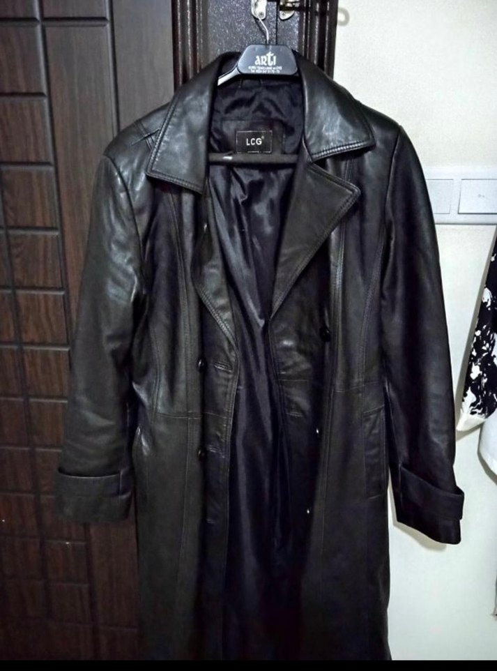 Kadın Siyah Deri Uzun Kemerli Ceket - Görsel 3