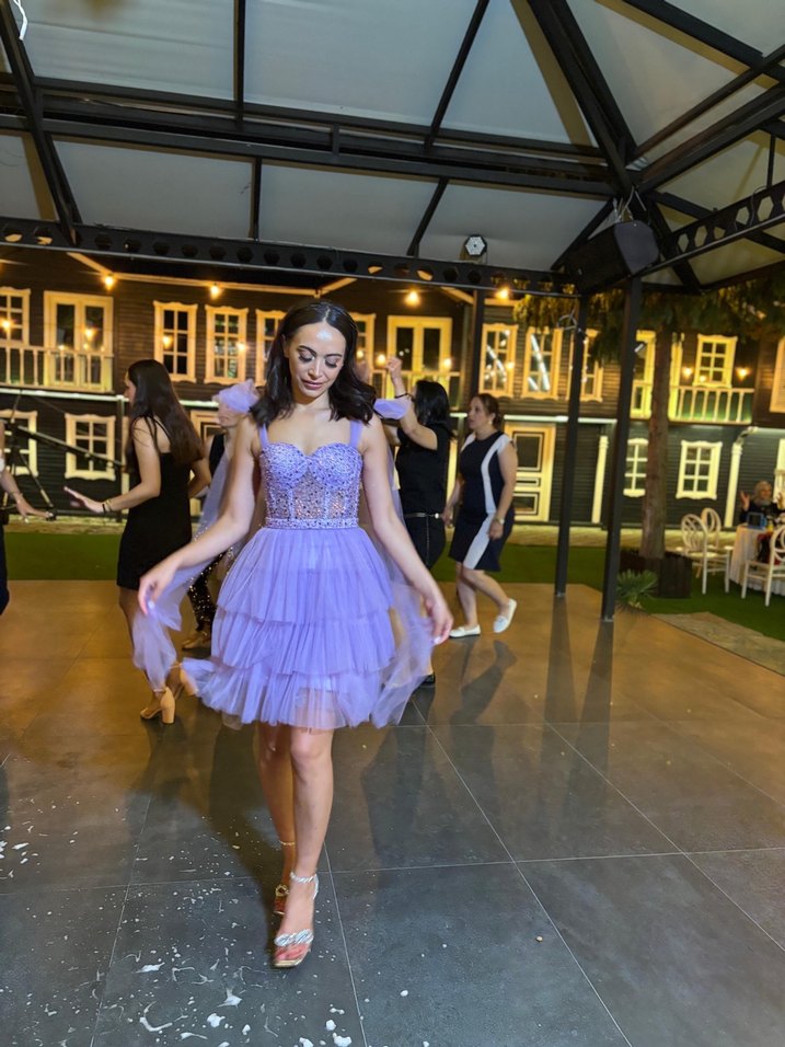 Mor Mini Payetli Straplez Abiye Elbise - Görsel 3