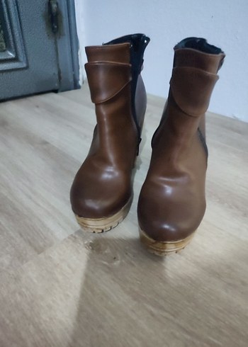 Deri Taba Platform Topuklu Kadın Bot - Görsel 5