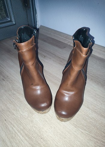 Deri Taba Platform Topuklu Kadın Bot - Görsel 2