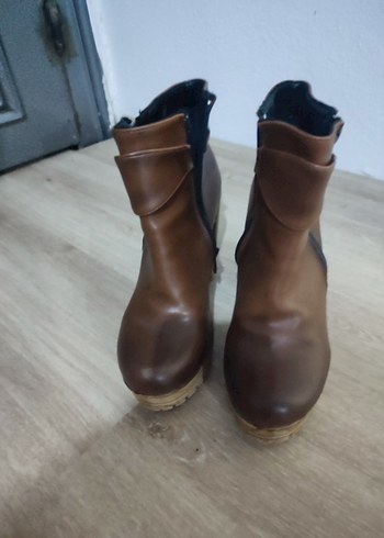 Deri Taba Platform Topuklu Kadın Bot - Görsel 6