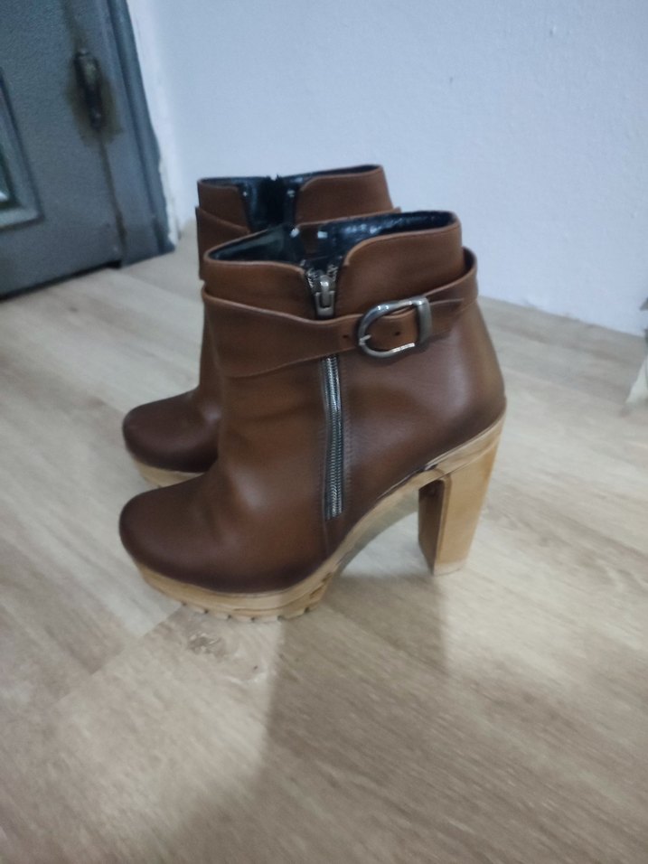 Deri Taba Platform Topuklu Kadın Bot - Görsel 4