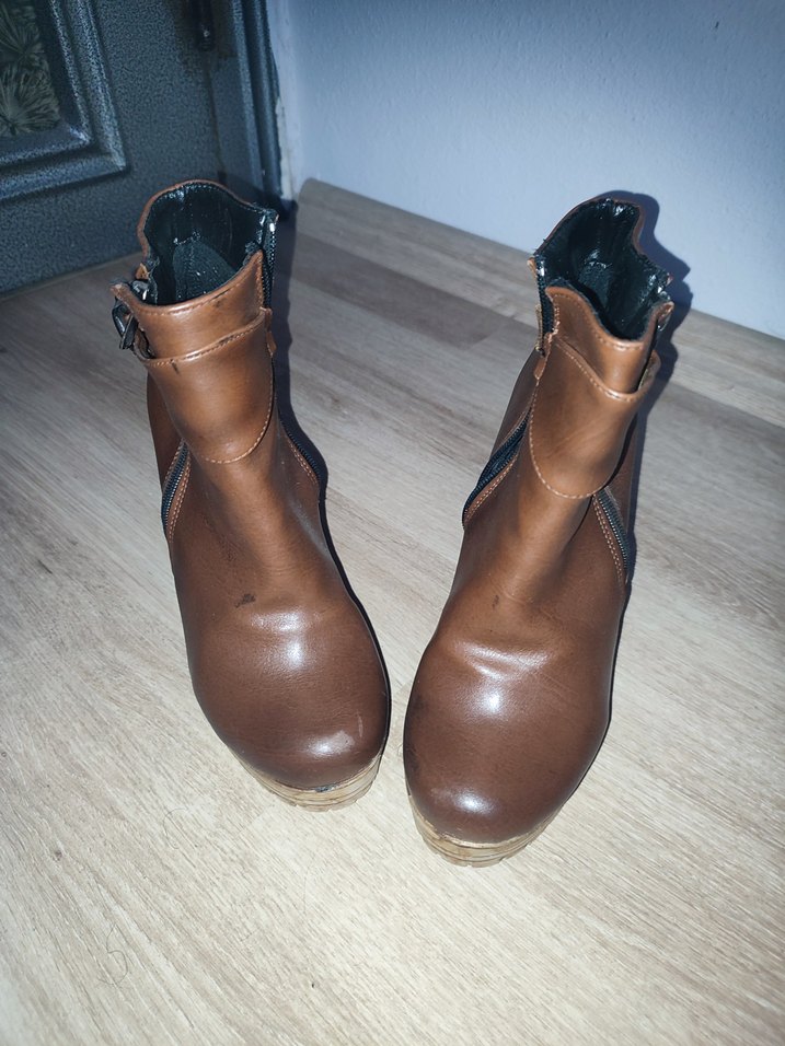 Deri Taba Platform Topuklu Kadın Bot - Görsel 2