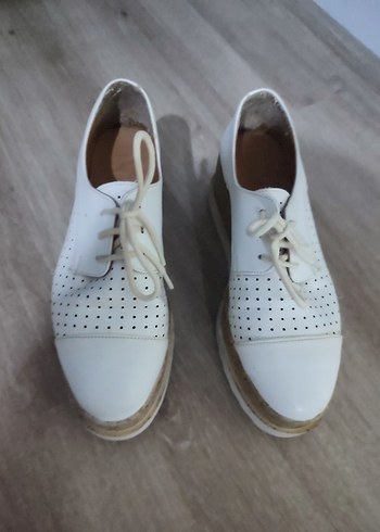 Beyaz Dolgu Topuk Kadın Oxford Ayakkabı - Görsel 4