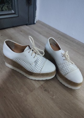 Beyaz Dolgu Topuk Kadın Oxford Ayakkabı - Görsel 3