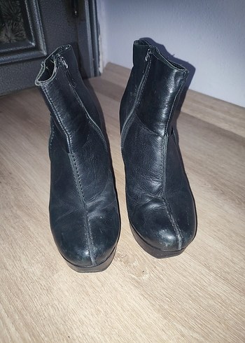 Siyah Deri Platform Topuklu Kadın Bot - Görsel 4
