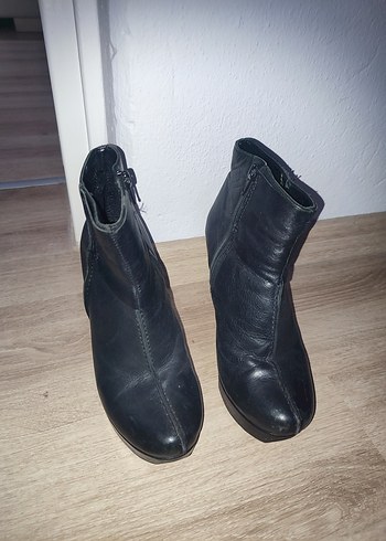 Siyah Deri Platform Topuklu Kadın Bot - Görsel 3