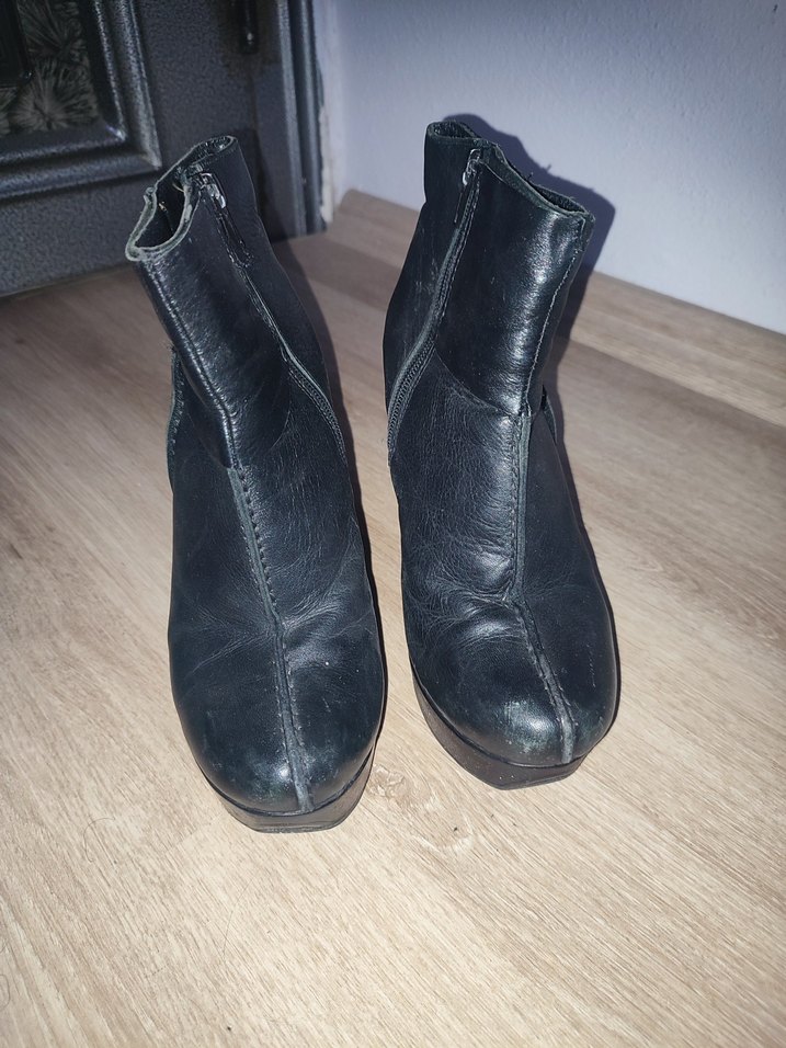 Siyah Deri Platform Topuklu Kadın Bot - Görsel 4