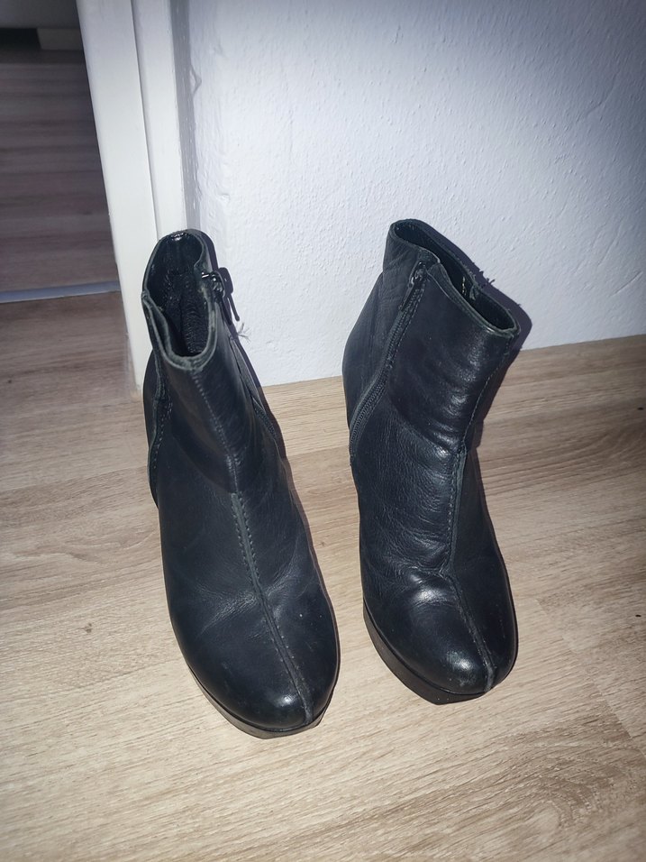 Siyah Deri Platform Topuklu Kadın Bot - Görsel 3