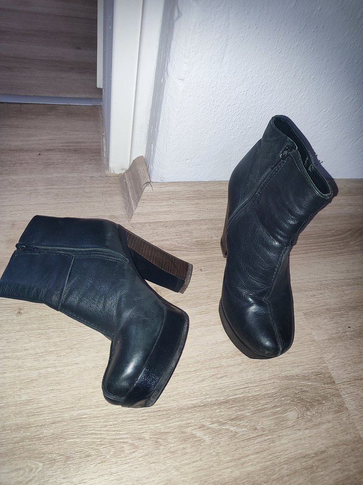 Siyah Deri Platform Topuklu Kadın Bot - Görsel 2