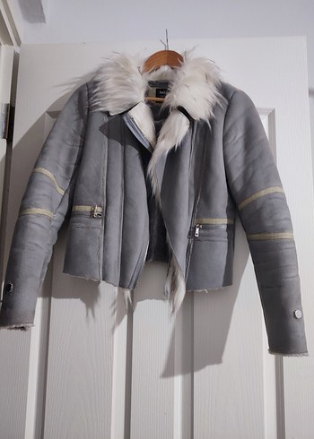 Gri Süet Kürklü Mini Kadın Ceket - Görsel 2