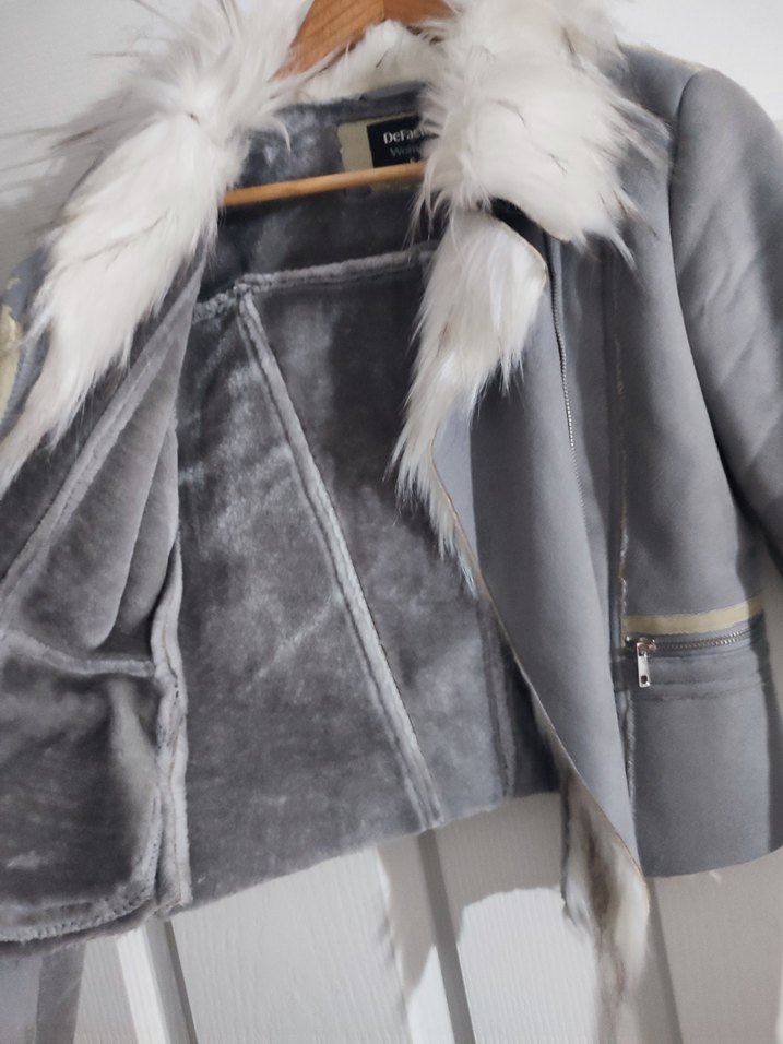 Gri Süet Kürklü Mini Kadın Ceket - Görsel 5