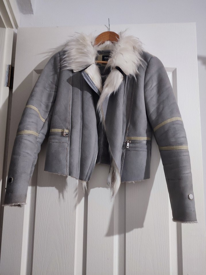 Gri Süet Kürklü Mini Kadın Ceket - Görsel 2