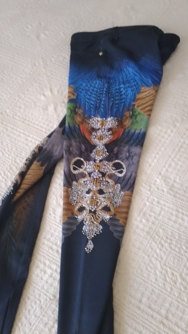 Kadın Baskılı Mavi Kumaş Pantolon - Görsel 2