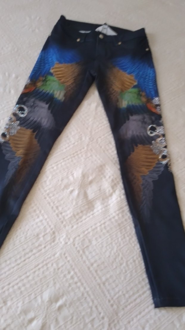 Kadın Baskılı Mavi Kumaş Pantolon - Görsel 3