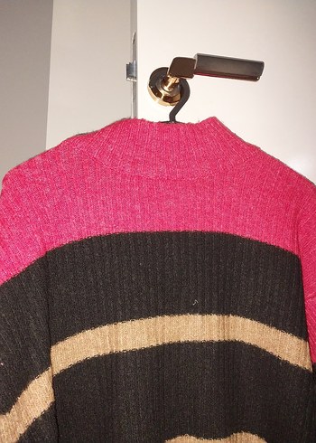 Çizgili Boğazlı Kadın Triko Kazak - Görsel 2